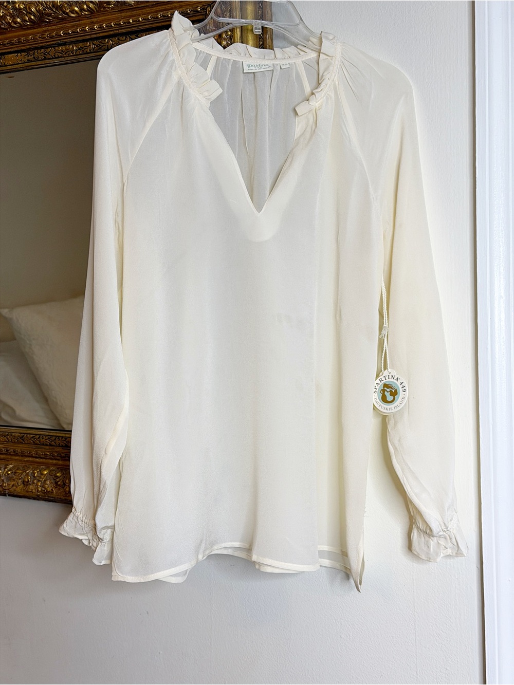 Spartina 449 Josette Silk Ruffle Blouse Buttercream Ivory XS NWT